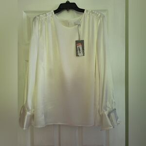 Elegant Women's Cream Satin Long-Sleeve Blouse